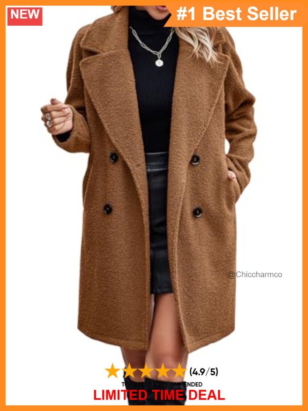 Long Sherpa Faux Fur Trench Coat Fuzzy Fleece Button Jacket